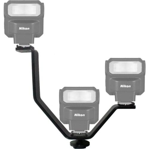 V Shape Triple Mount Hot Shoe Flash Bracket For Speedlite DSLR Camera Microphone LED Video Light