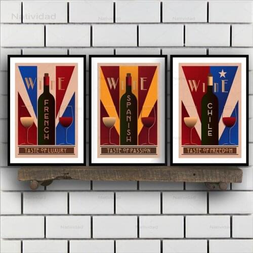 Vintage Wine Wall Art Canvas Posters Prints French Spanish Chile Wine Painting Wall Picture Restaurant and Bars Retro Decoration