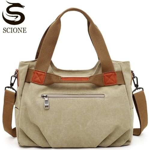 Women Canvas Shoulder Bags Female Casual Vintage Crossbody Bag Solid Handbags Travel Weekend Bag Designer Daily Purse XA210M