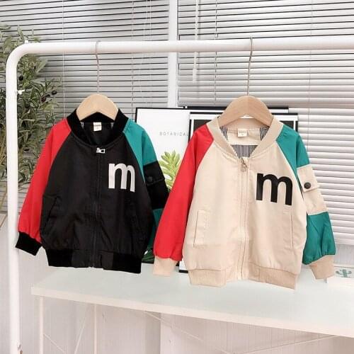 2 3 4 5 6 7 Years Kids Jackets Korean Letter Long Sleeve Color Matching Girls Coat Boys Clothing Casual Outwear Child Jacket New