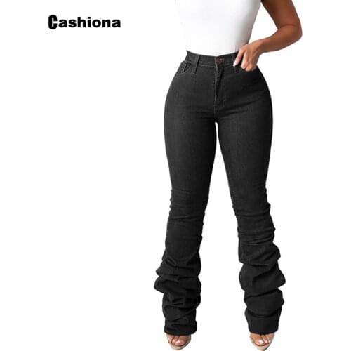 Women Pleated Jeans Demin Pants Vintage Flare Jeans Sexy Femme Skinny Bell Bottom Streetwear Denim Pants Trousers Women Clothing