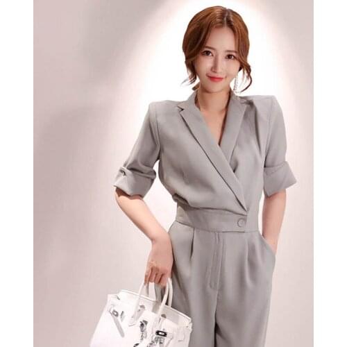 New arrival fashion summer jumpsuits women OL elegant short sleeve street style temperament simple chiffon slim jumpsuits