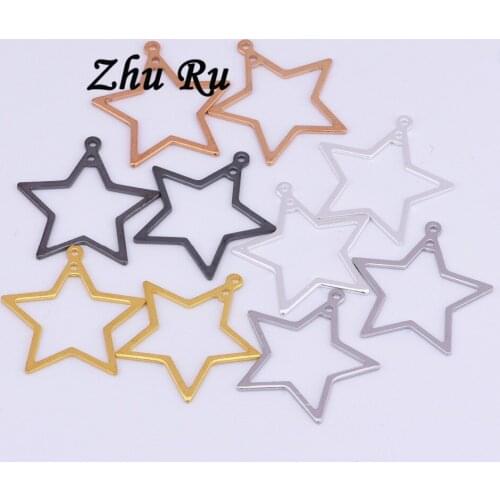 10pcs ZHU RU 21.2mm star Pentagram Lucky Star Starfish shape Pendant Necklace Connectors For DIY Jewelry Making Accessories