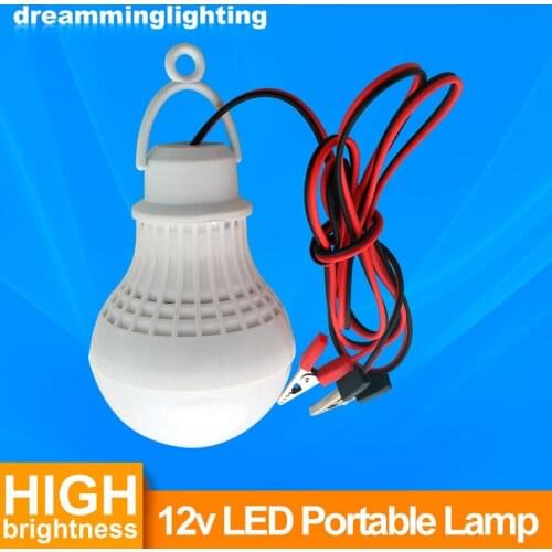 12V DC Led Bulb SMD 5730 Portable Lamp Outdoor Camp Tent Night Fishing Hanging emergency light with Crocodile Hook 3W 5W 7W 9W