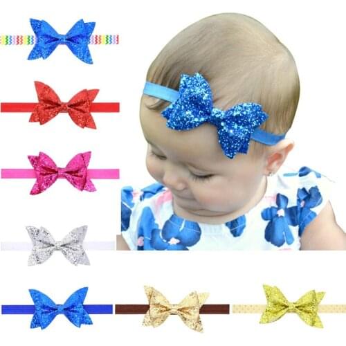 14PCS/LOT 4 inch Girl Sequin Bow Headband DIY Elastic Hair Bands For Newborn Hair Accessories H132
