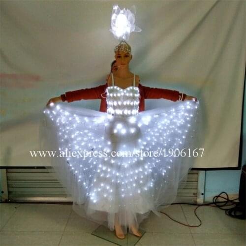 2 Sets Led Luminous Evening Party Dress LED Light Up Growing Stage Performance Clothes For Club Bar Christmas Wedding Decoration