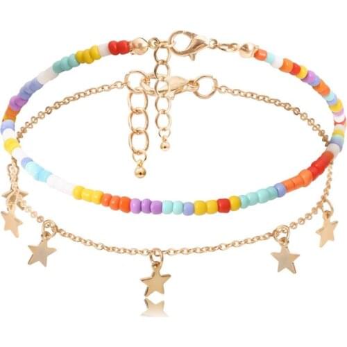 2021 New Anklet Bracelet Adjustable Handmade 2PCS Star Pendant Charm Anklet Beaded Anklet Anklets For Women