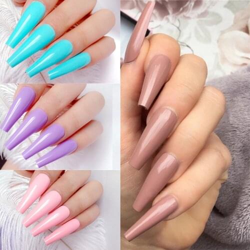24Pcs Shiny Nude Artificial Fake Nails For Design Extra Long Ballerina False Nails DIY UV Gel Polish Surface Manicure Tools