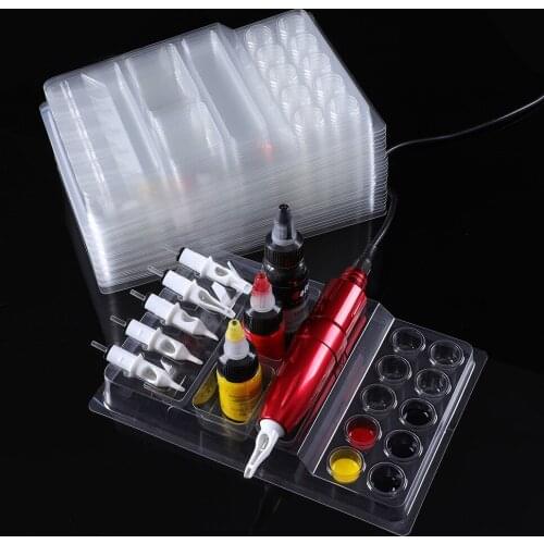 25pcs Tattoo Needles Disposable Tattoo Ink Pigment Tray Stand Tattoo Needle Head Holder Container Microblading Needles