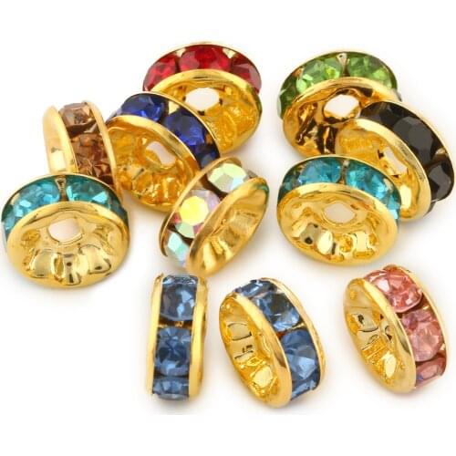 4 6 8mm Gold Multicolor Rhinestone Rondelles Crystal Spacer Beads for DIY Jewelry Making Accessories Handmade Bracelet Necklace