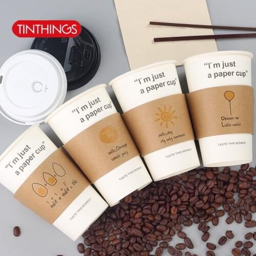 50PCS Cup Sleeve For 12/16oz Disposable Coffee Cups Stick Figure Double-deck Kraft Paper Cup Sleeve Anti-hot Customized Suppler