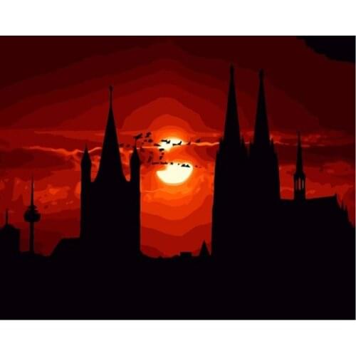 Castle Acrylic Paint By Numbers For Adults On Canvas With Framed Images DIY HandPaintd Kits Coloring By Numbers Home Decoration