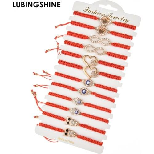 12pcs/Set Handmade Braid Rope Chain Bracelet Set Crystal Owl Evil Eye Love Charms Bracelet for Women Girl Adjustable Jewelry