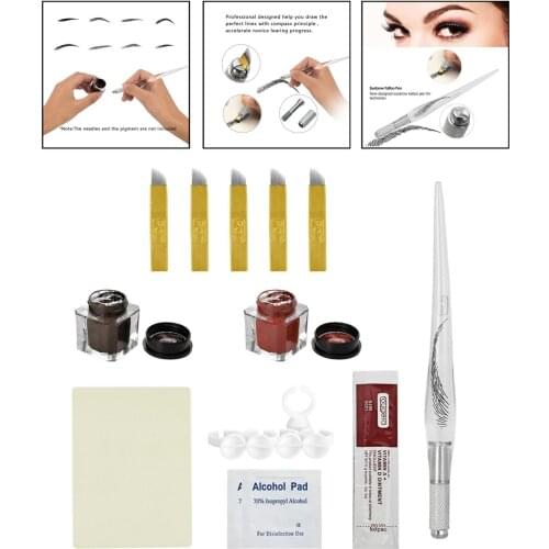 Eyebrow Permanent Tattoo Kit Set Pen Needle Pigment Ink Practise Skin Tool
