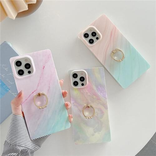 Marble Texture Ring Holder Phone Case For iPhone 12 11 Pro Max XS Max XR X 7 8 Plus 12 Mini 11 Shockproof Kickstand Back Cover