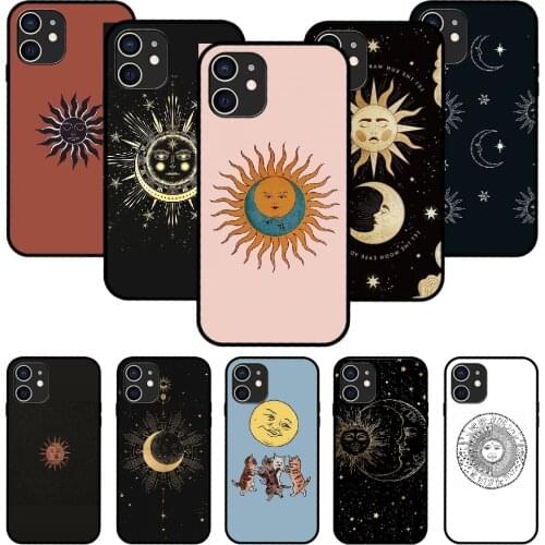 For iPhone 11 12 8 Plus Mini Pro X XR XS Max 4 5 7 6 6S 8 SE Phone Case Black Cover Bumper Art Prime 3D Back SUN MOON FACE