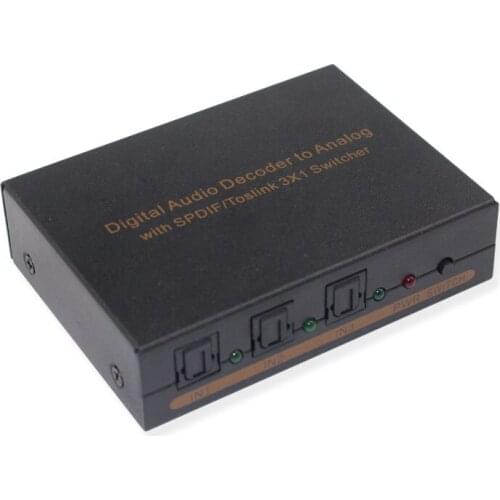 Digital to Analog Optical Audio Switch Decoder SPDIF/ TOSLINK Optical Audio 3x1 Switcher with L/F Headphone