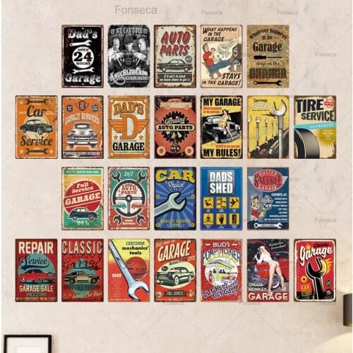 Dads Garage Metal Sign Plaque Metal Vintage Retro Metal Tin Sign Garage Car Repair Man Cave Metal Wall Art Decor