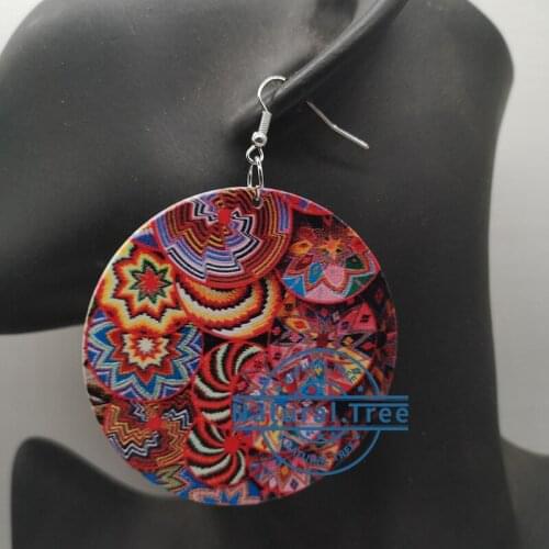 African pattern wooden earrings