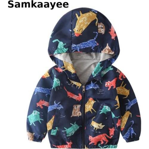 3-9y Children Jackets Kids Outerwear Spring Autumn Boys Girls Coats Hooded Cartoon Dinosaur Cute Zipper Casual Windbreaker y32
