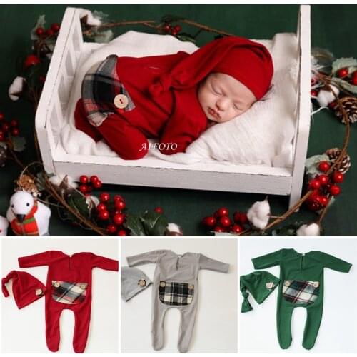 Baby Rompers For Christmas Photo Shooting Newborn Photography Props Clothing+Hat Set Children Infant Stretch Soft Cheap Outfits