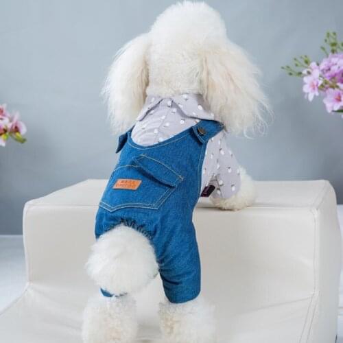 Jeans Pet Dog Cat Clothes Puppy Jumpsuit Jacket Thickened Winter Cold Proof Warm Denim Dog Clothing Floral Splicing Pet Overalls
