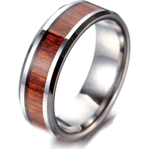 Classic Retro Mens Ring Fashion 8MM Wood Grain Sticker Ring Accessories Jewelry For Male Party Best Gift