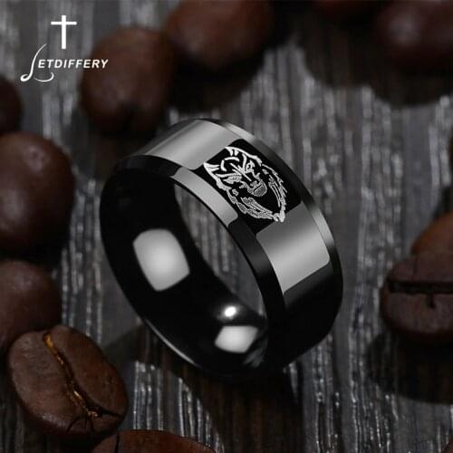 Letdiffery Cool Lion Head Band Black Titanium Ring Men Engagement Anel Jewelry Rings For Male Party Wedding Bands