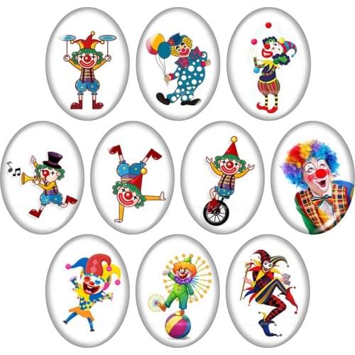 Beauty Lovely clown 13x18mm/18x25mm/30x40mm mixed Oval photo glass cabochon demo flat back Jewelry findings
