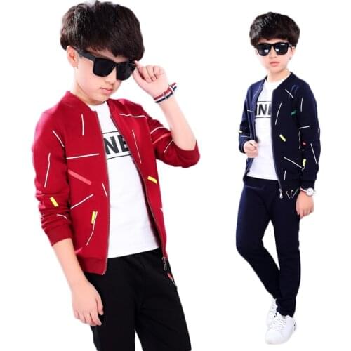 Boys jacket sets 3 pcs 2020 autumn jacket + pants +t-shirt toothbrush embroidery kids jackets children autumn clothes 4-13 years