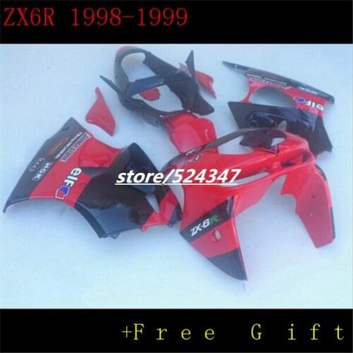 Hot Sales,ZX-6R 98-99 ZX 6R Sport Fairing kit For kawasaki Ninja ZX6R 1998-1999 Red Black Sport Bike Cheap Motorcycle Fairings