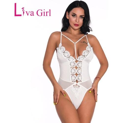LIVA GIRL Balck/Red/White Lace Hollow out Sling Bodysuit Woman 2021 Sexy Bodycon Jumpsuit Ladies Slim Bedtime Body Tops S-L