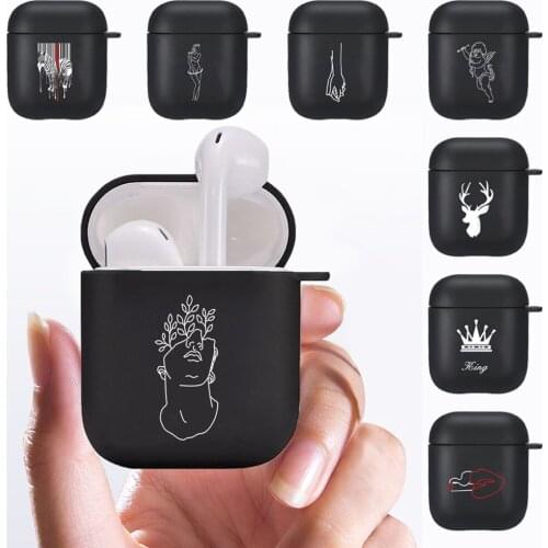 Matte Black Cases for Apple Airpods 1 Gen/2 Gen White Image Earphone Case Soft Silicon Protective Case Earphone Accessories