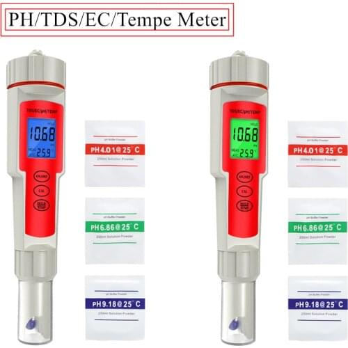TDS PH EC TEMP Meter 4 in 1 Multifunctional Tester Water Quality Detector Conductivity Meter for Pools, Drinking , Aquarium