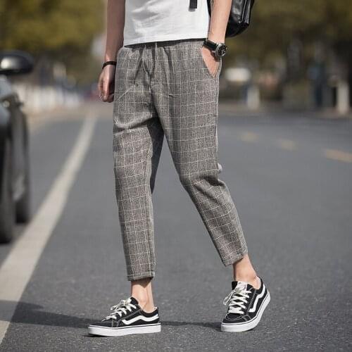 Casual Ankle-Length Plaid Pants Men Trousers Streetwear Jogger Pants Men Sweatpants Slim Fit Men Pants 2021 New