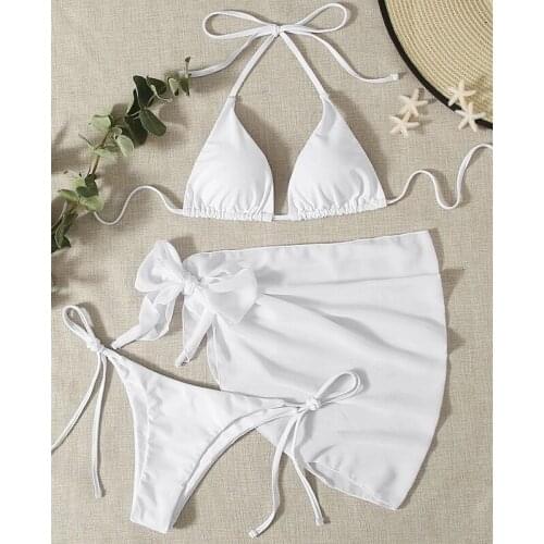 MYTENG 3 Piece Set Bikini 2021 Mujer New Tie Dye Triangle Push Up Swimwear Women String Bandage Mini Thong Beachwear Swimsuit