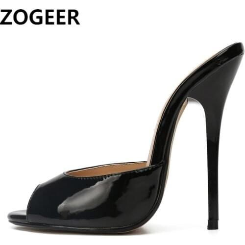 Plus Size 48 Super High Heel Slippers Women fish Open Toe Summer Mules Shoes Woman Slip On Black Red Lady Sandals Flip Flops