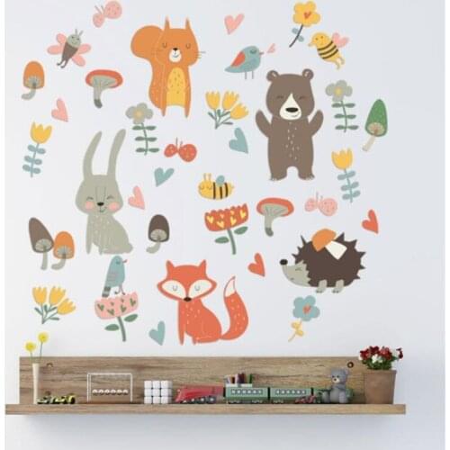 Forest Animal Party Wall Sticker for kids rooms bedroom decorations wallpaper Mural home Art Decals Cartoon combination stickers