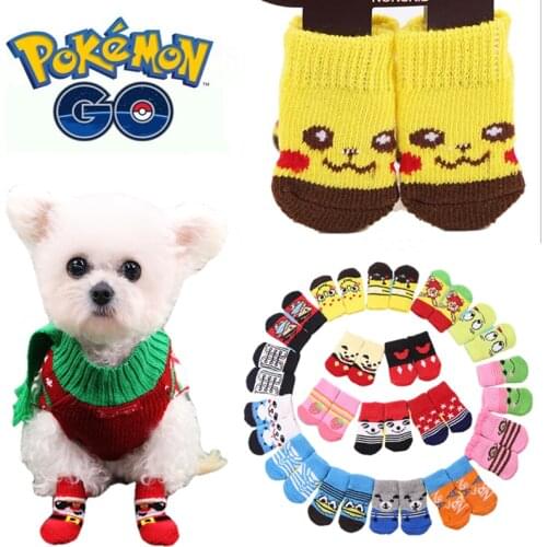 Anime Pokemon Pikachu 4 Dog Foot Covers Cats Cute Christmas New Year Pet Socks Cartoons Lovely Socks Non-slip Goods for Animals