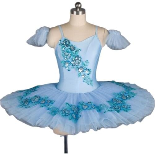 New Stunning Pre-professional Ballet Tutu for Girl & Women Pale Blue Spandex Bodice With Blue Applique Ballerina Tutu