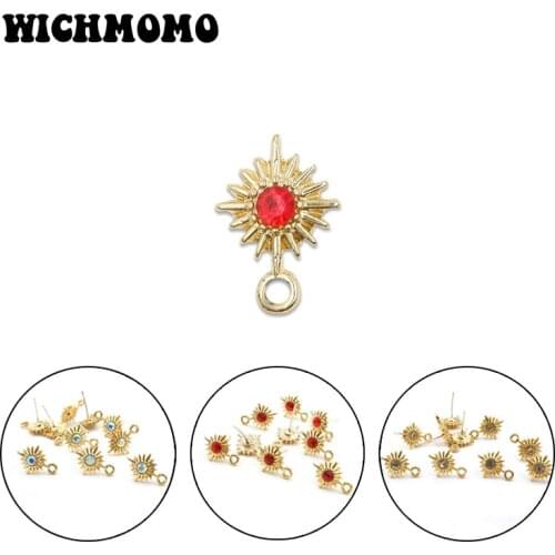 New 15*10mm 6pcs Zinc Alloy Star Sun Inlay Crystal Bead Earring Base Connectors Linkers for DIY Earring Jewelry Accessories