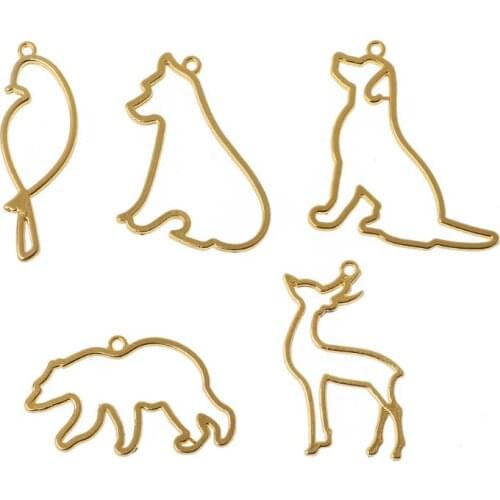 2021 New 5Pcs Bird Deer Dog Bear Animals Blank Frames Pendant Bezel Setting Resin Jewelry 2020 trend