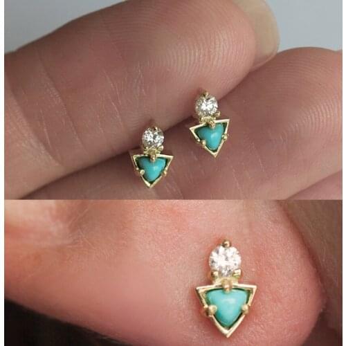 Summer new arrived minimal geometric turquoises triangle stud earring for women girl 925 sterling silver party jewelry wholesale