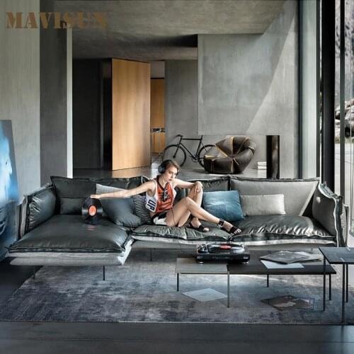 New Light Luxury Modern Leather Sofa Simple Aparetment Double Armrest Sofa Furniture For Living Room Down Sponge Couch