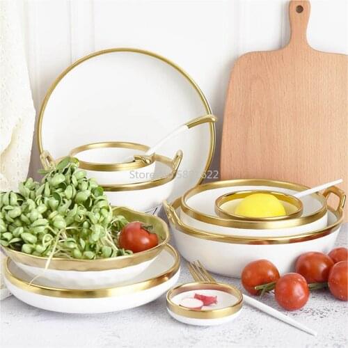 Originality Tableware Rice Bowl Charge Plate Household Luxury Ceramic Tray Gold Plated Edge Salad Dish Cultery Steak Plate