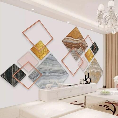 Custom Mural Wallpaper Modern Fashion 3D Geometric Marble Texture Fresco Living Room TV Backdrop Wall Self-Adhesive 3D Stickers