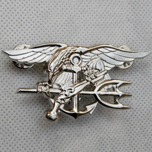 SILVER US NAVY SEAL EAGLE ANCHOR TRIDENT METAL BADGE INSIGNIA