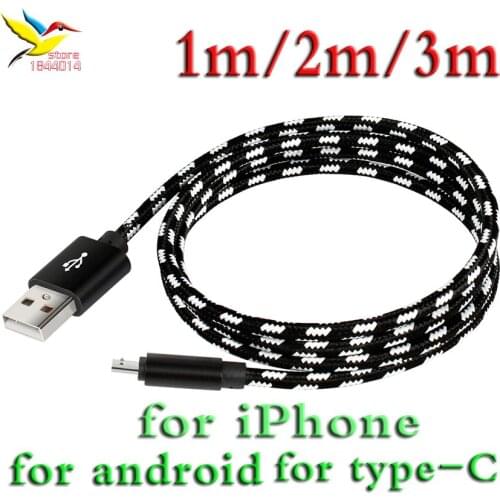 Stylish nylon fiber Lattice Braid new long Charging Data Cable 8Pin/Type-c/5pin android to USB for iphone samsung 1 2 3 m 500pcs