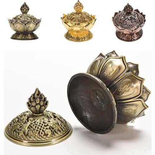 1Pcs Holy Tibetan Lotus Incense Burner Alloy Bronze Mini Incense Burner Incensory Metal Craft Home Decor New