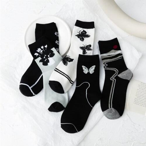 Animal print cute socks kawaii harajuku calcetines mujer kobieta skarpety skarpetki damskie black white women japanese sock meia